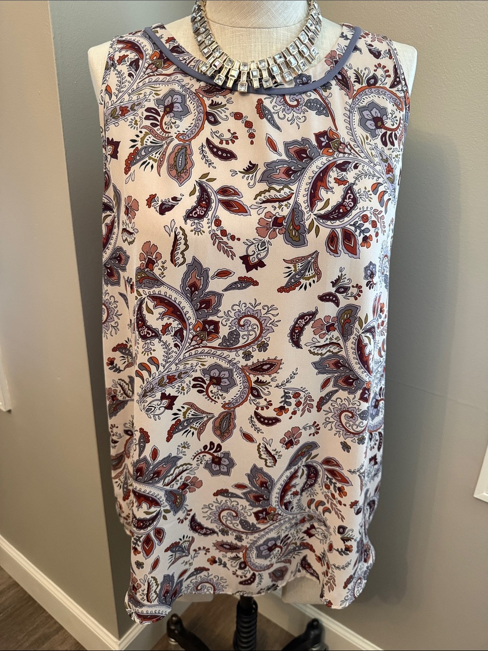 LOFT Cream Floral Sleeveless Blouse with Pink, Purple and Gray Accents